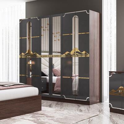 Modern Luxury Bedroom Furniture Set Frame de madeira de alto brilho Cinza King Size Cama Master Room Suite Turkish Bedroom Sets Mobiliário