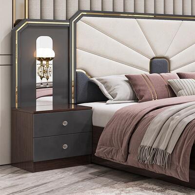 Modern Luxury Bedroom Furniture Set Frame de madeira de alto brilho Cinza King Size Cama Master Room Suite Turkish Bedroom Sets Mobiliário