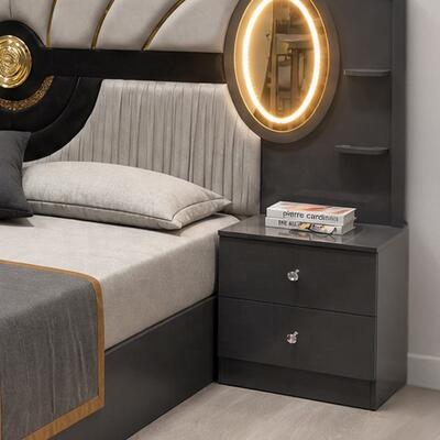 Conjuntos Completos de Quarto de Luxo Real Turco, Tamanho King, Suíte de Quarto, Cabeceira Iluminada, Estrutura de Madeira, Conjunto Moderno de Mobiliário de Quarto
