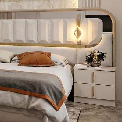 Conjuntos Completos de Quarto de Luxo Real de Alto Brilho Tamanho King 5 Peças Estrutura de Madeira Mobiliário Moderno Turco para Quarto