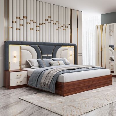 Mobiliário de quarto turco por atacado barato Conjunto de estrutura de madeira tamanho rei Quarto de dormir Suíte Casa Quarto mestre Luxo Modernos conjuntos de quarto