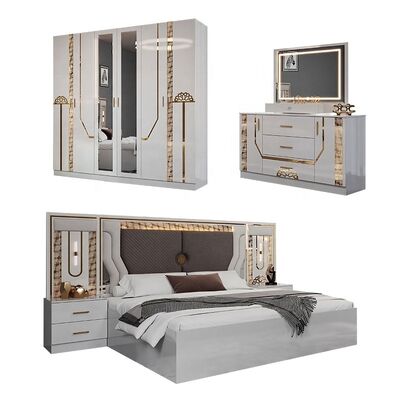 Venda por atacado Turco King Size Cama Conjunto Completo Luxo Cama Conjunto Quarto Duplo de Adultos Armazém de Madeira Modernos mobiliário de quarto Conjunto