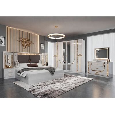 Venda por atacado Turco King Size Cama Conjunto Completo Luxo Cama Conjunto Quarto Duplo de Adultos Armazém de Madeira Modernos mobiliário de quarto Conjunto