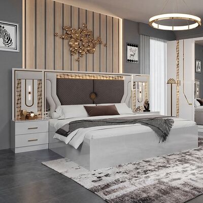 Venda por atacado Turco King Size Cama Conjunto Completo Luxo Cama Conjunto Quarto Duplo de Adultos Armazém de Madeira Modernos mobiliário de quarto Conjunto