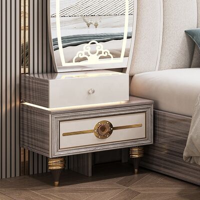 Conjunto de Móveis de Quarto Moderno King Size Luxuoso com Cabeceira Iluminada, Cama de Casal Conjunto de Estrutura de Madeira Completa para Quarto Principal Turco