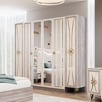 Conjunto de Móveis de Quarto Moderno King Size Luxuoso com Cabeceira Iluminada, Cama de Casal Conjunto de Estrutura de Madeira Completa para Quarto Principal Turco