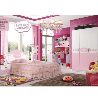 Pintura de alto brilho de Mickey Mouse Children Bedroom Sets do painel de madeira cor-de-rosa