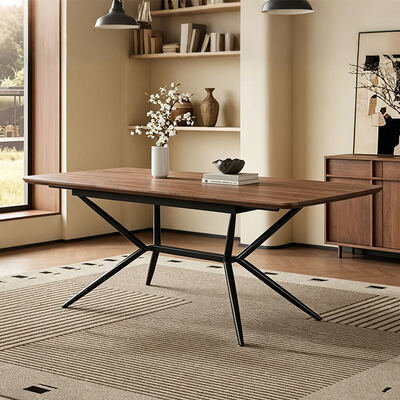 Venda por atacado Rectangular Minimalista Mesa de Jantar Mobiliário de Sala de Jantar Quadro Metálico Mesa de Cozinha Live Edge Mesa de Jantar Moderna de Madeira
