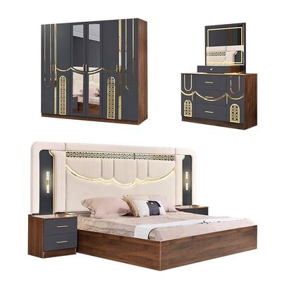 Conjunto de quarto de luxo estilo Turquia 2026 tamanho King Bed Suite Master Room Estrutura de madeira atacado barato moderno conjunto de móveis de quarto