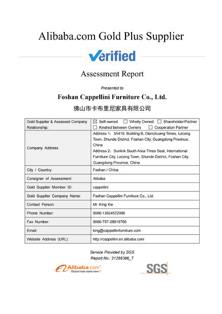 CHINA Bonvia Home  Furniture Co., Ltd. Certificações